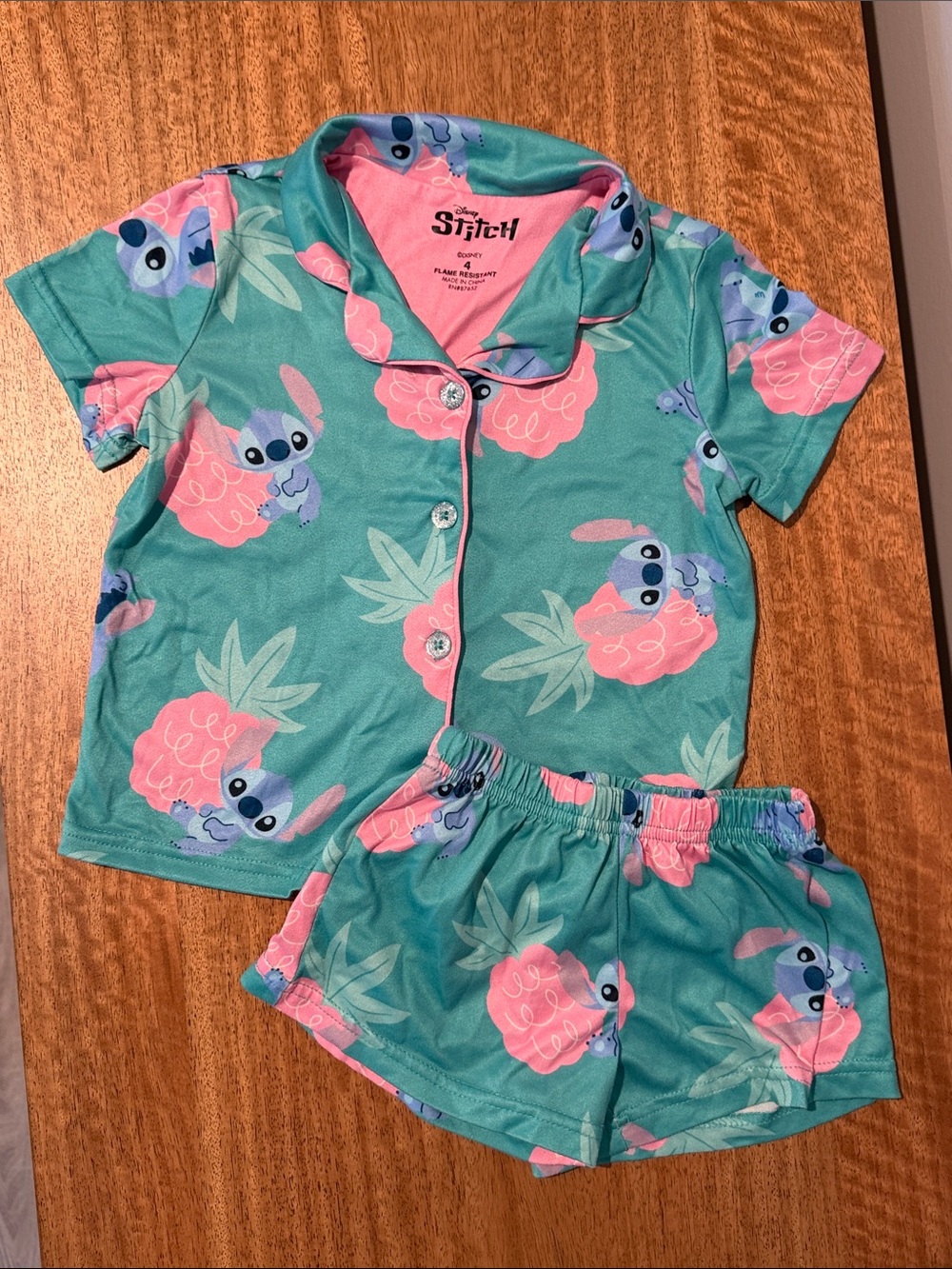 Disney Stitch Short Sleeve and Short Pajama Set- Girls Size 4